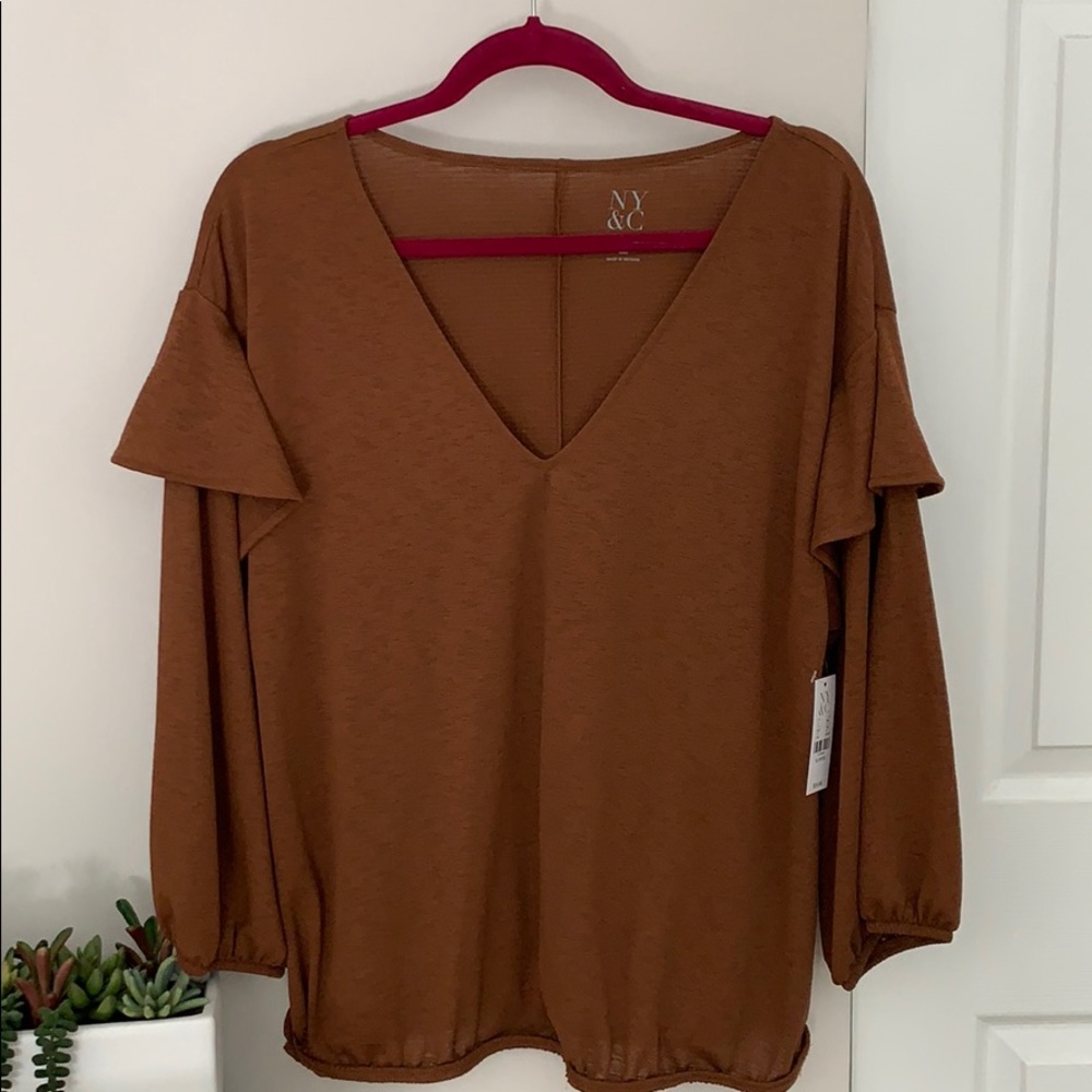 Copper V-neck boho top, NWT!